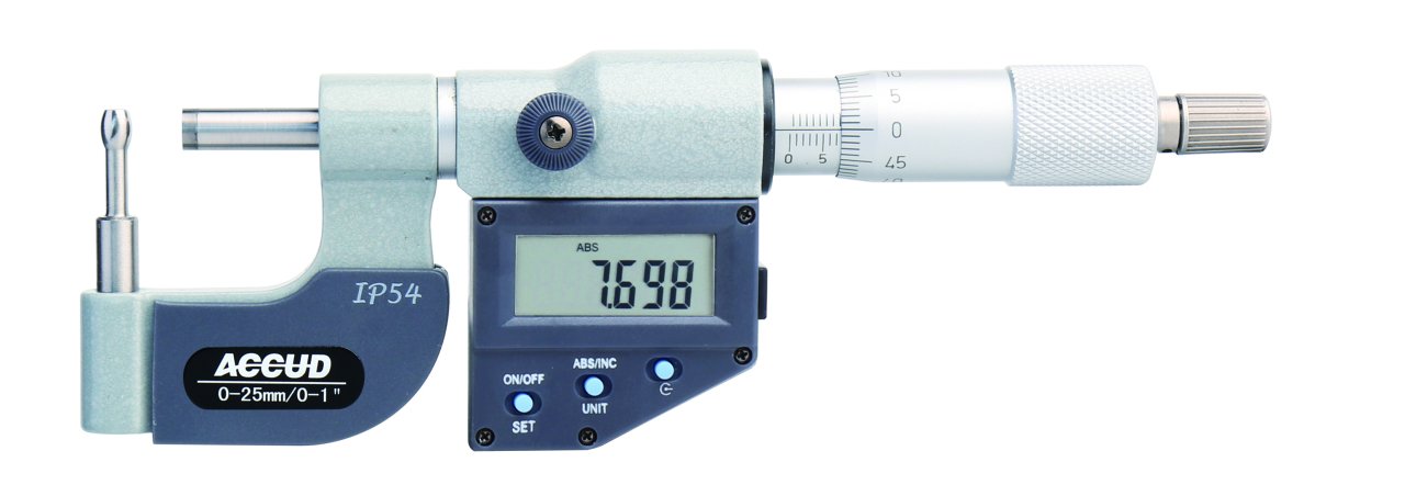 Accud Dijital Silindirik Uçlu Boru Et Kalınlığı Mikrometresi 0-25mm 380 Serisi
