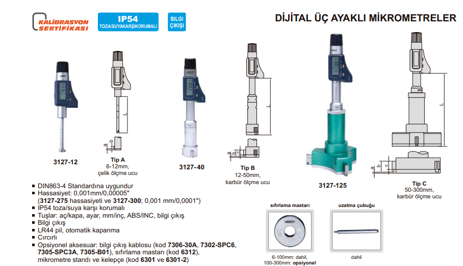 Insize Dijital Üç Ayaklı Mikrometre 175-200mm , 6.89-7.87'' | 3127-200